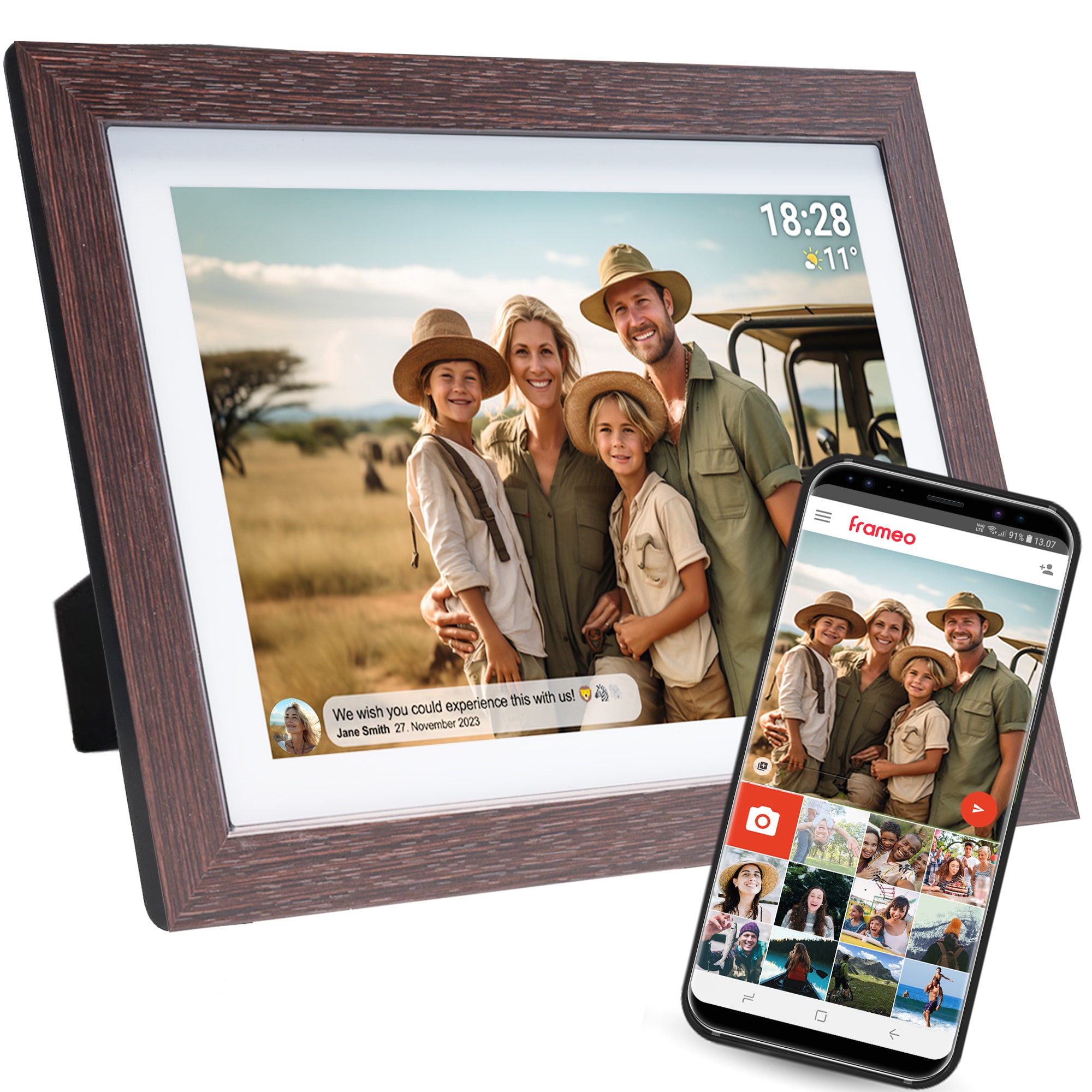 Denver PFF-1042 WLAN-Bilderrahmen 10.1" Touchscreen, Holz, dunkelbraun - Bild 1