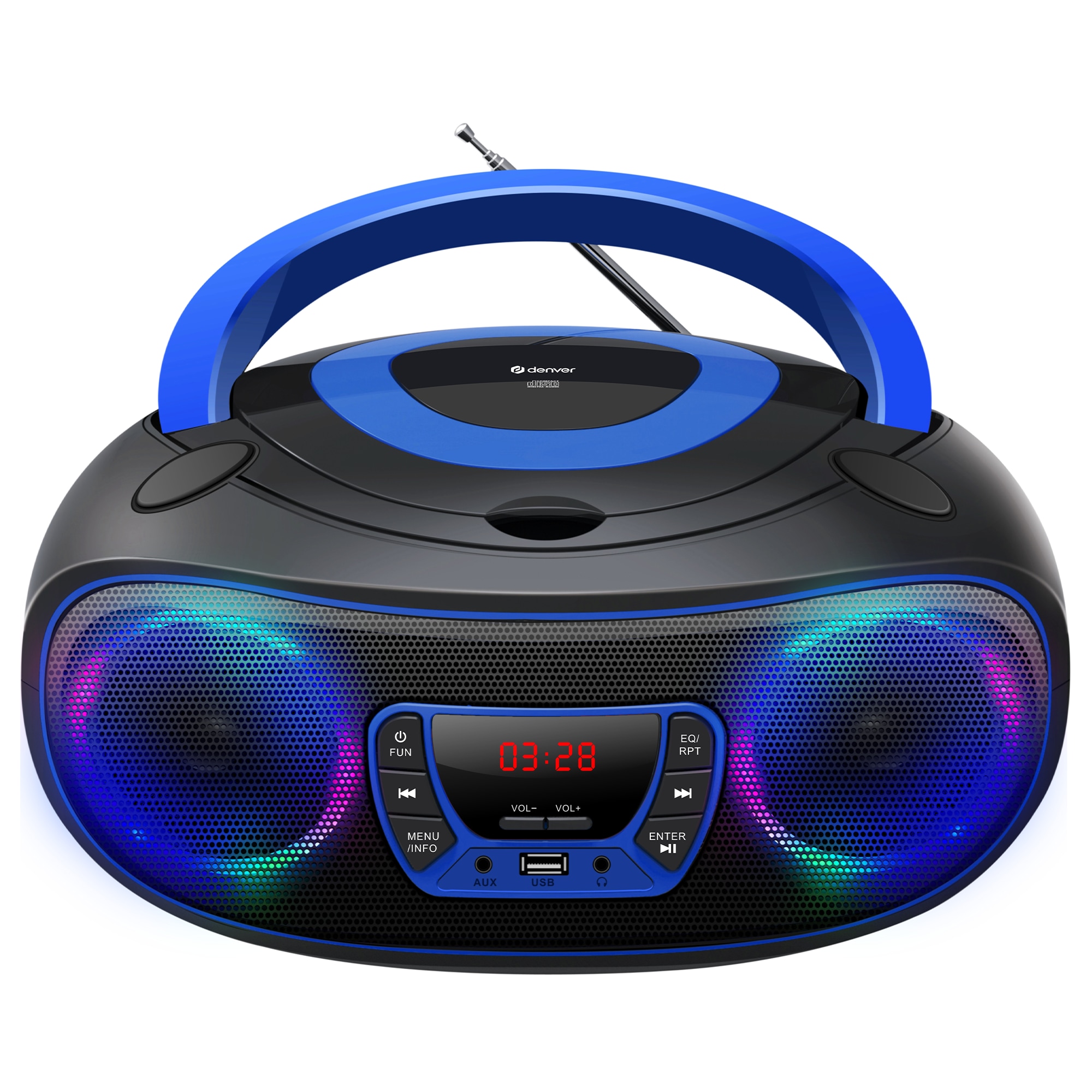 Denver TCL-212BT Boombox &ndash; CD, Bluetooth, USB, AUX LED-Lichter, blau - Bild 1