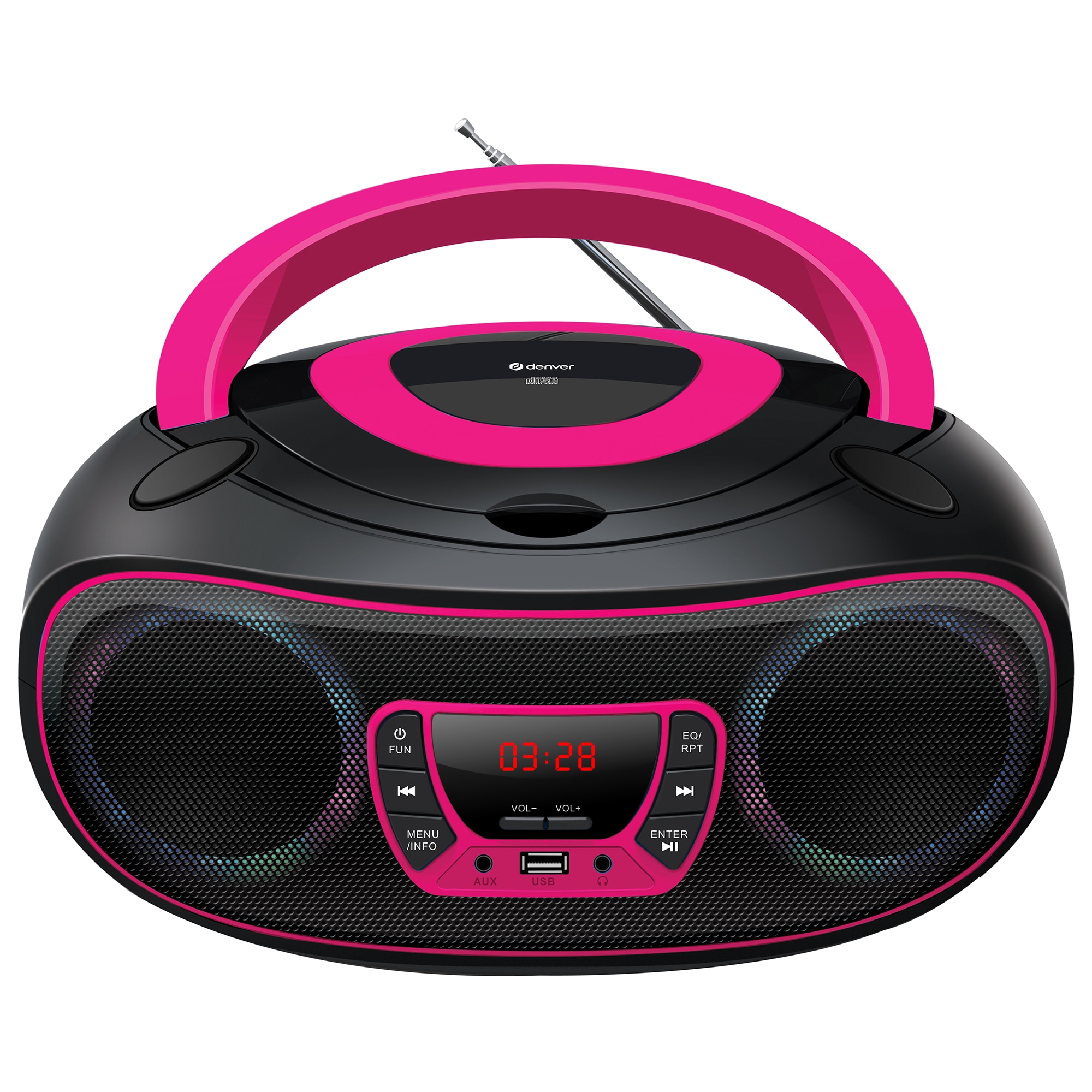 Denver TCL-212BT Boombox &ndash; CD, Bluetooth, USB, AUX LED-Lichter, rosa - Bild 1