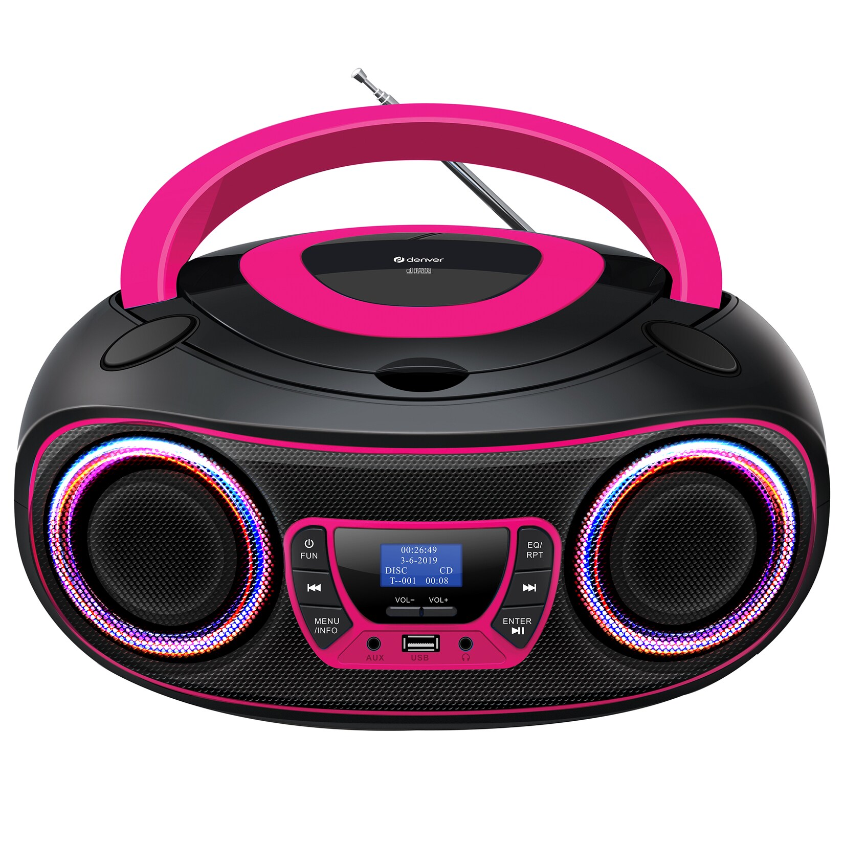 Denver TDB-212 tragbarer CD-Player mit DAB+/FM-Radio und Bluetooth, pink