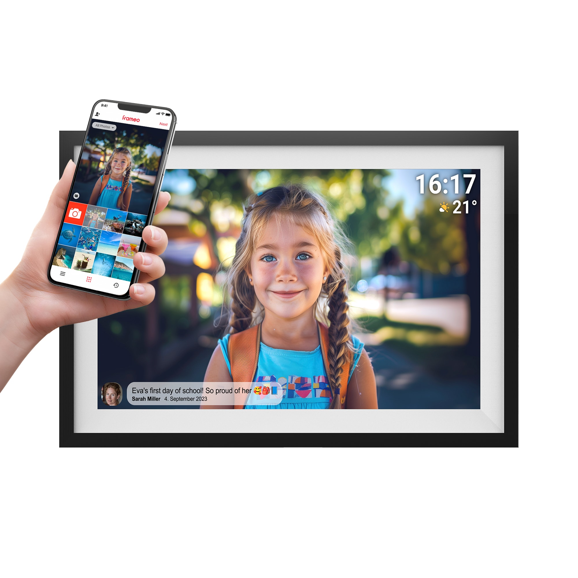 Denver PFF-1516 WiFi Bilderrahmen &ndash; 15,6" IPS, Frameo, schwarz - Bild 1