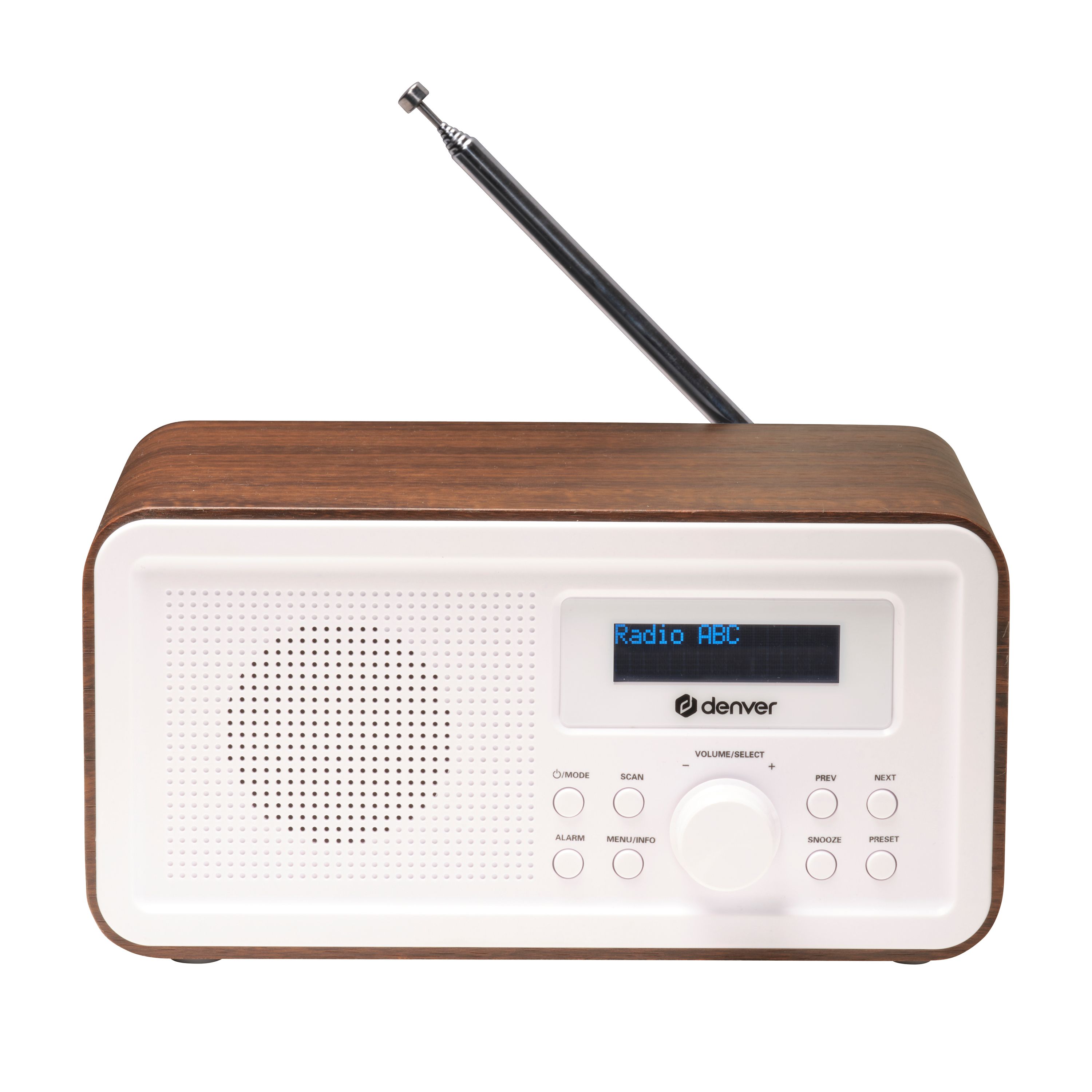 Denver DAB-30 DAB+/FM-Radio&ndash; Dual-Alarm-Wecker, Holz, wei&szlig; - Bild 1