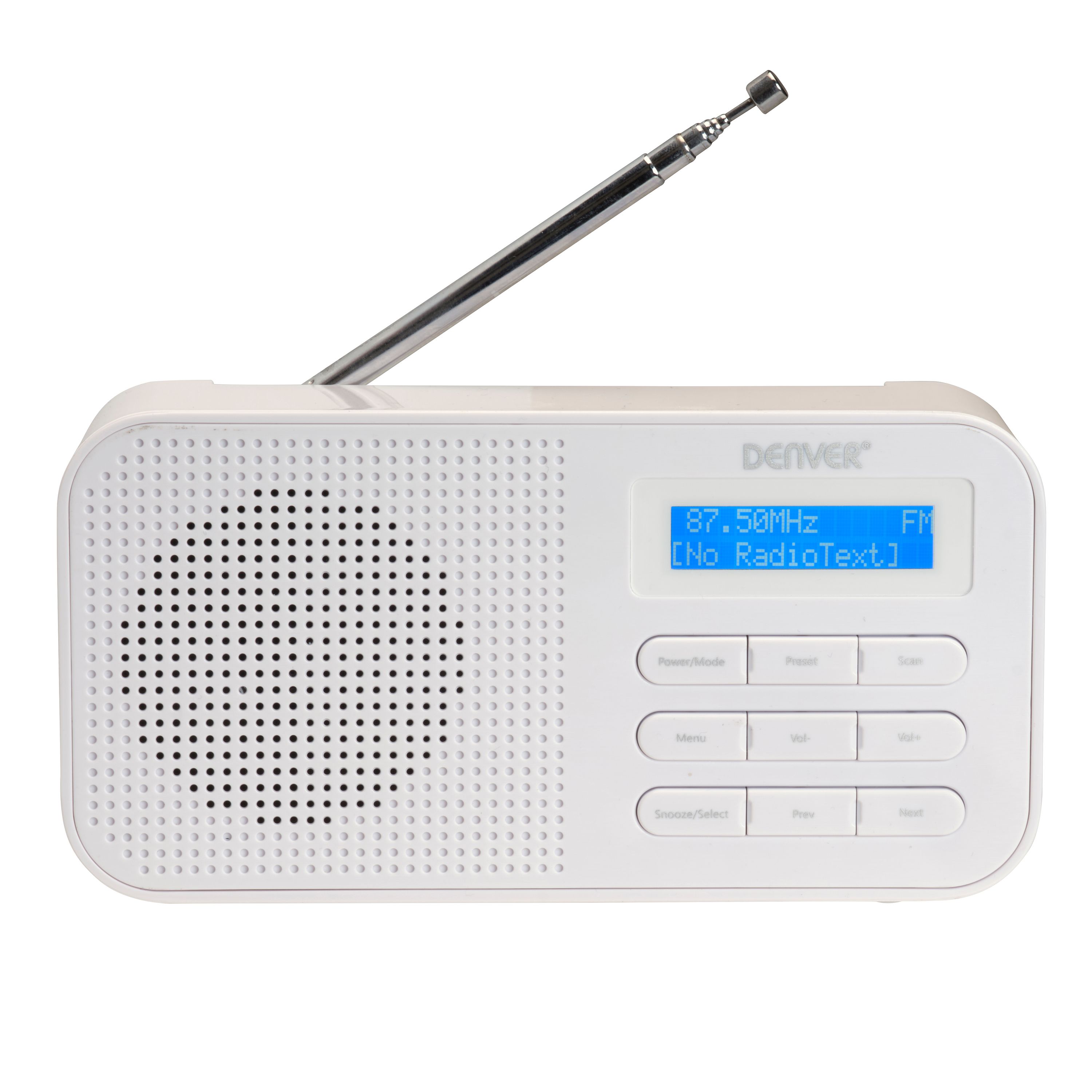Denver DAB-42 FM-Radio&ndash; Batteriebetrieb, Dual-Alarm-Wecker, wei&szlig; - Bild 1