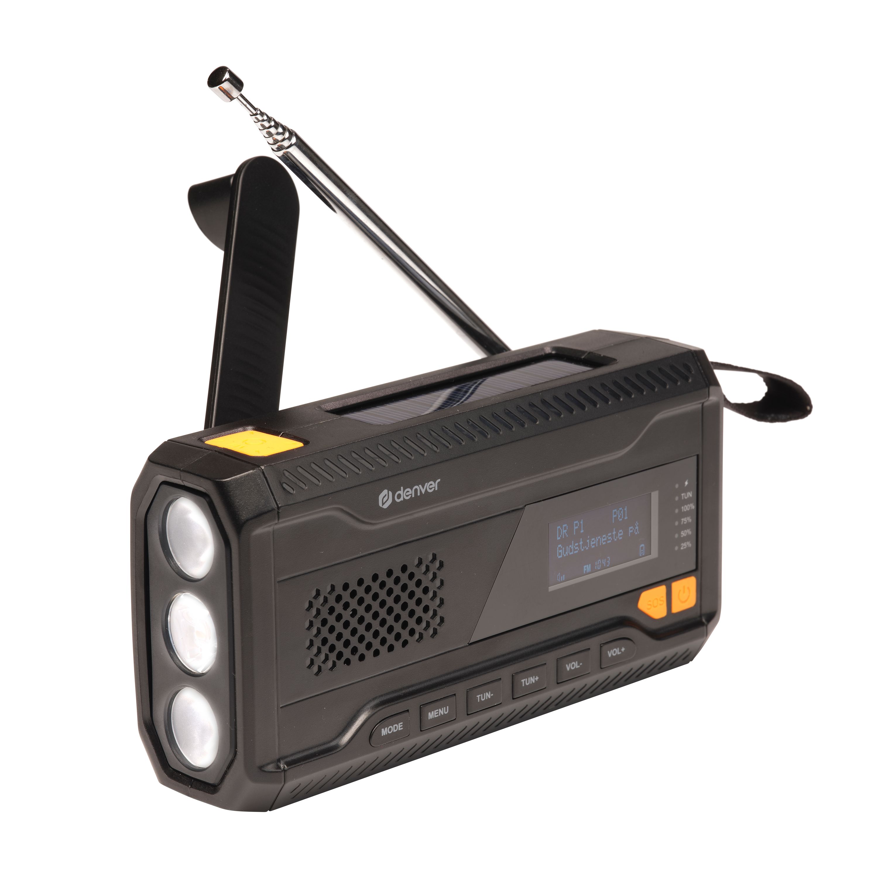 Denver SCD-2033 DAB+ Notfallradio mit Bluetooth, Solar & Handkurbel, FM Radio, Powerbank, Taschenlampe, SOS, 2000 mAh Akku - Bild 1