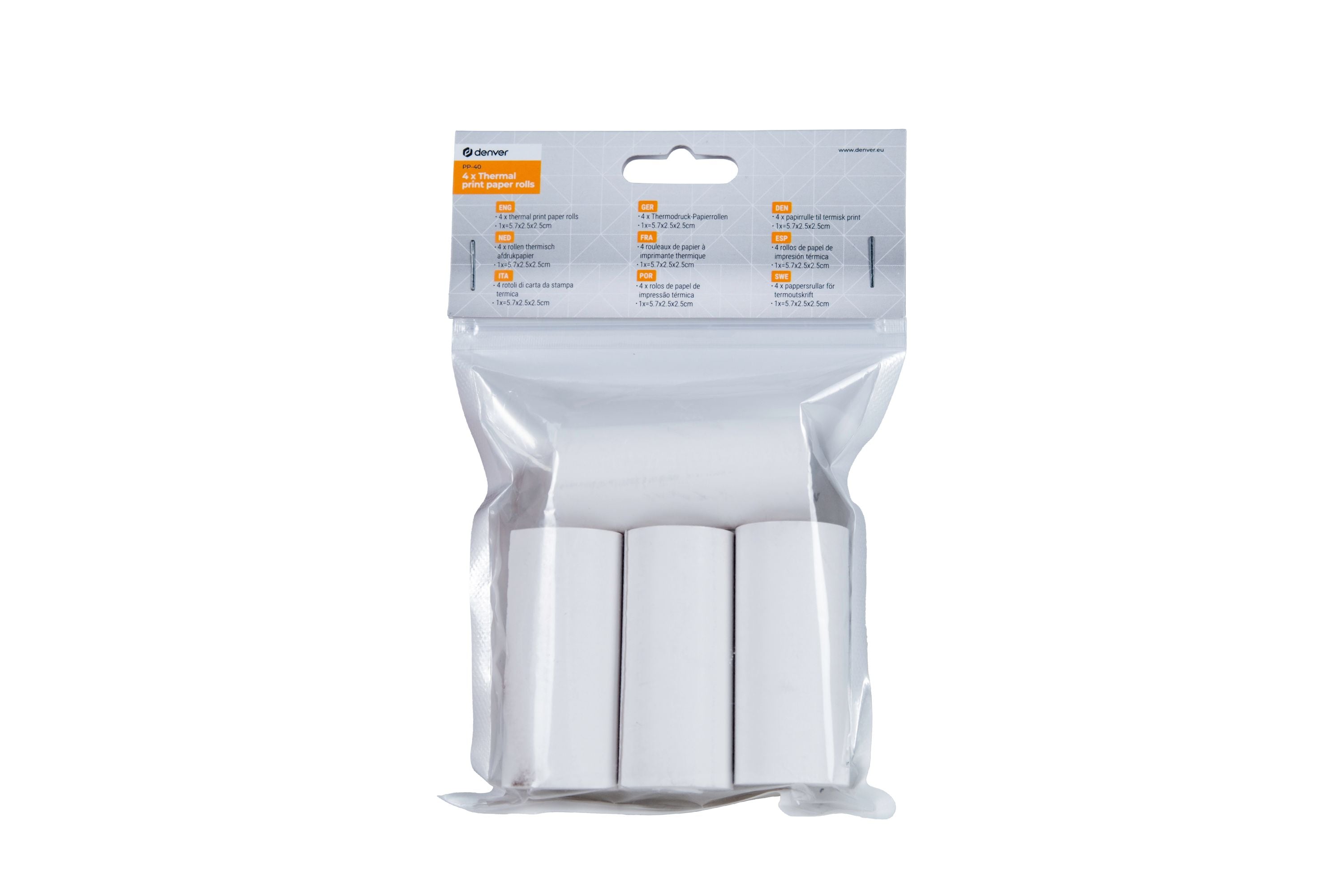 Denver PP-40 Thermopapierrollen 3er Pack f&uuml;r Sofortdruck, wei&szlig; - Bild 1