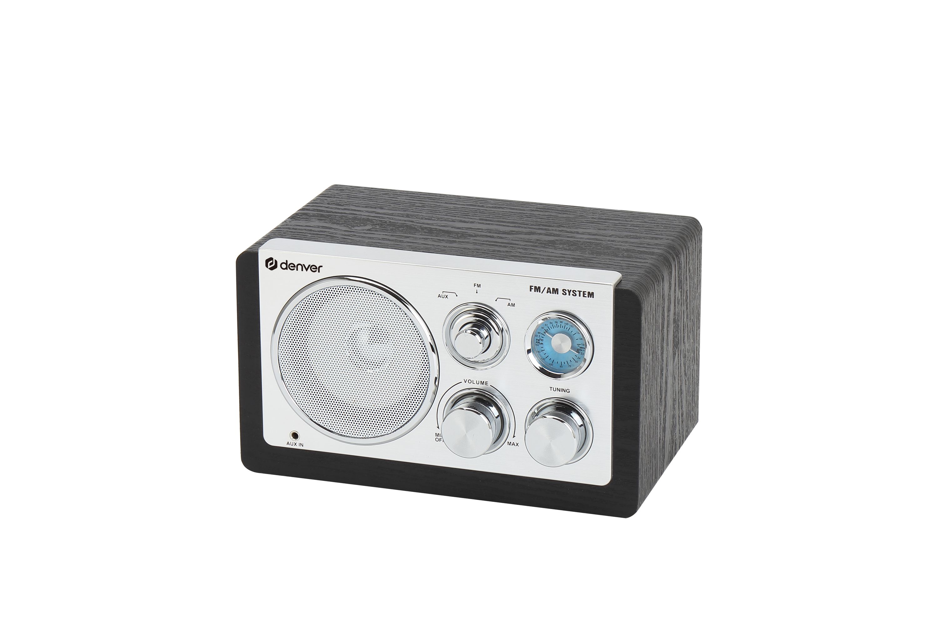 Denver TR-63 Retro Radio, AM/FM Analog, AUX, tragbar, Batterie oder Netzbetrieb, schwarz - Bild 1