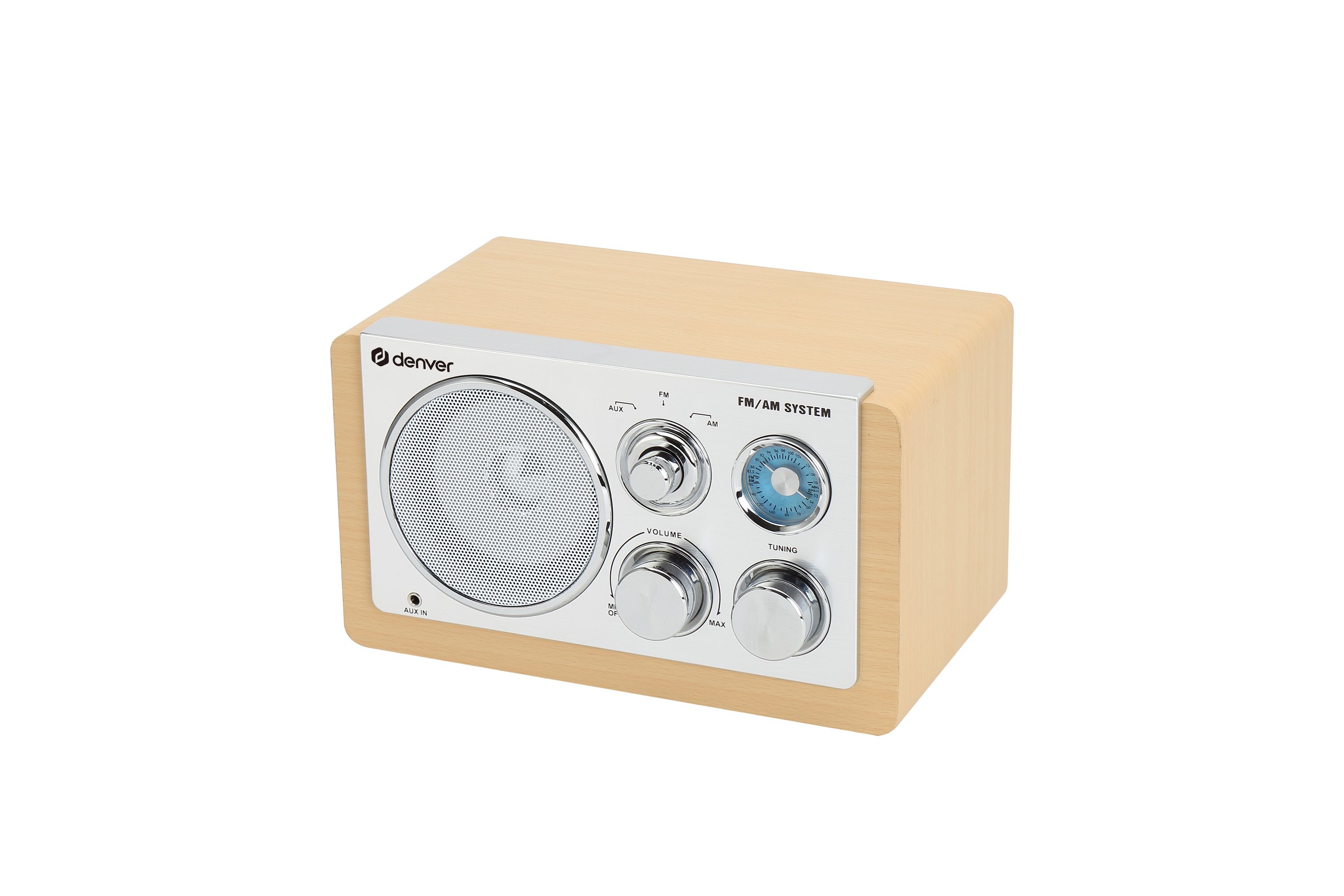Denver TR-63 Retro Radio, AM/FM Analog, AUX, tragbar, Batterie oder Netzbetrieb, holzhell - Bild 1