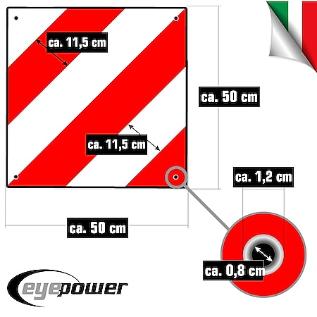 Warntafel für Italien Aluminium reflektierend 500x500mm rot-weiß 097606 