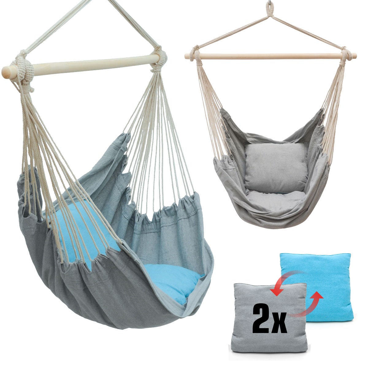 Balkon H&auml;ngesessel mit 2 Kissen zum Wenden - Outdoor H&auml;ngeschaukel f&uuml;r Garten - Bild 1