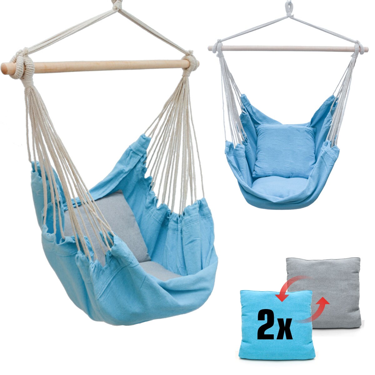 Balkon Hängesessel mit 2 Kissen zum Wenden Outdoor Hängeschaukel für