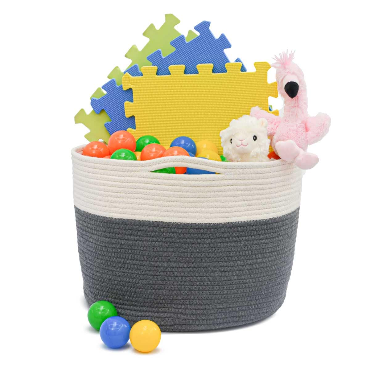 &Oslash;39x30 Baumwoll Seilkorb 35L Aufbewahrungskorb Boho W&auml;schekorb Kinderzimmer Korb - Bild 1