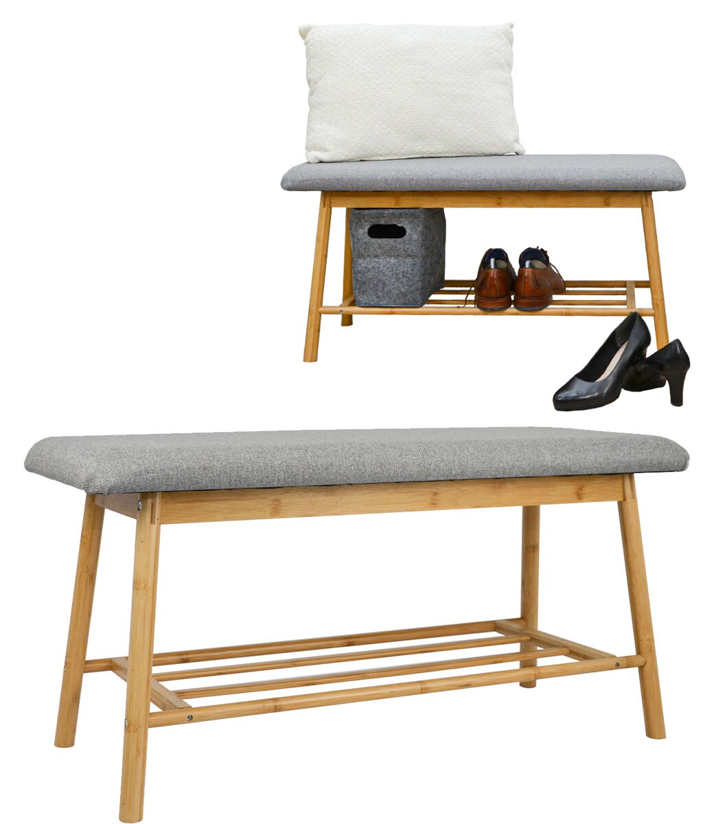 Nordic Sitzbank mit Schuhregal 90x34x44 Bambus Schuhbank Holz Bank f&uuml;r Flur - Bild 1