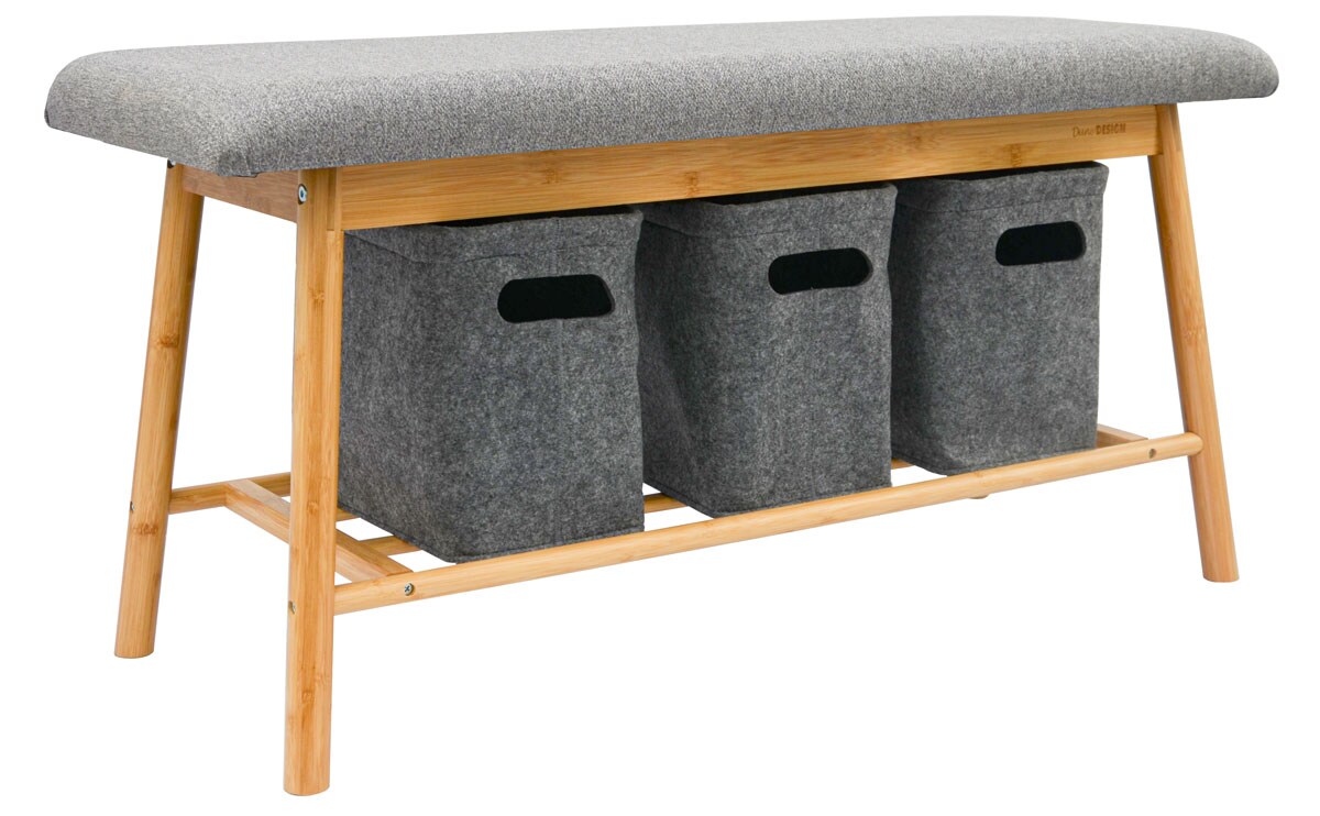 Nordic Sitzbank mit 3 Filzk&ouml;rben 90x34x44 Bambus Schuhbank Holz Bank f&uuml;r Flur - Bild 1