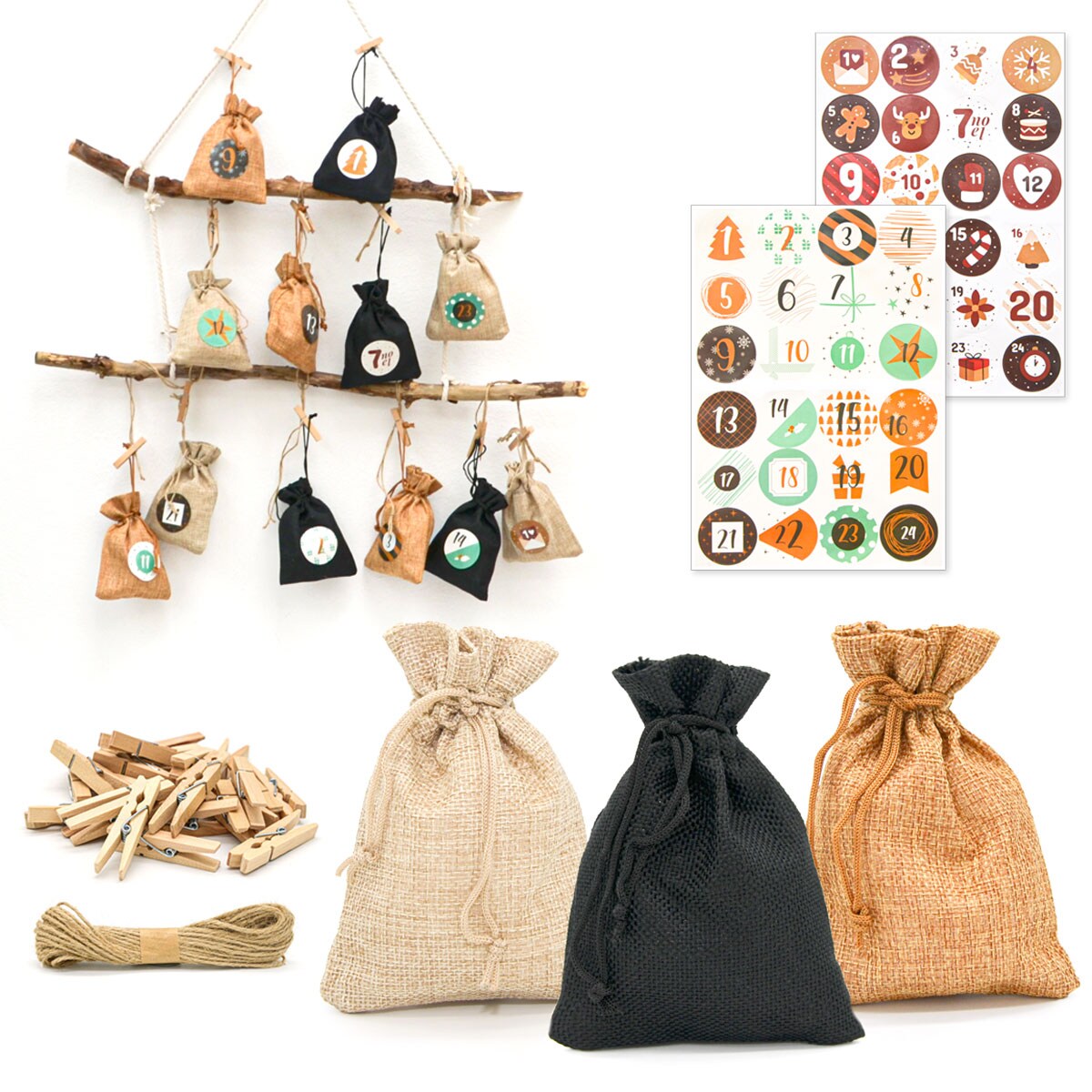 DIY Adventskalender zum Bef&uuml;llen - 24 Geschenk S&auml;ckchen - Komplettes Bastelset - Bild 1