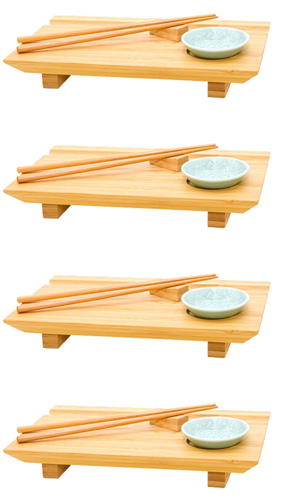 4x Japanisches Sushi Brett – 27x16x4 Bambus Platten Set – Teller mit Schälchen | 04057216045178
