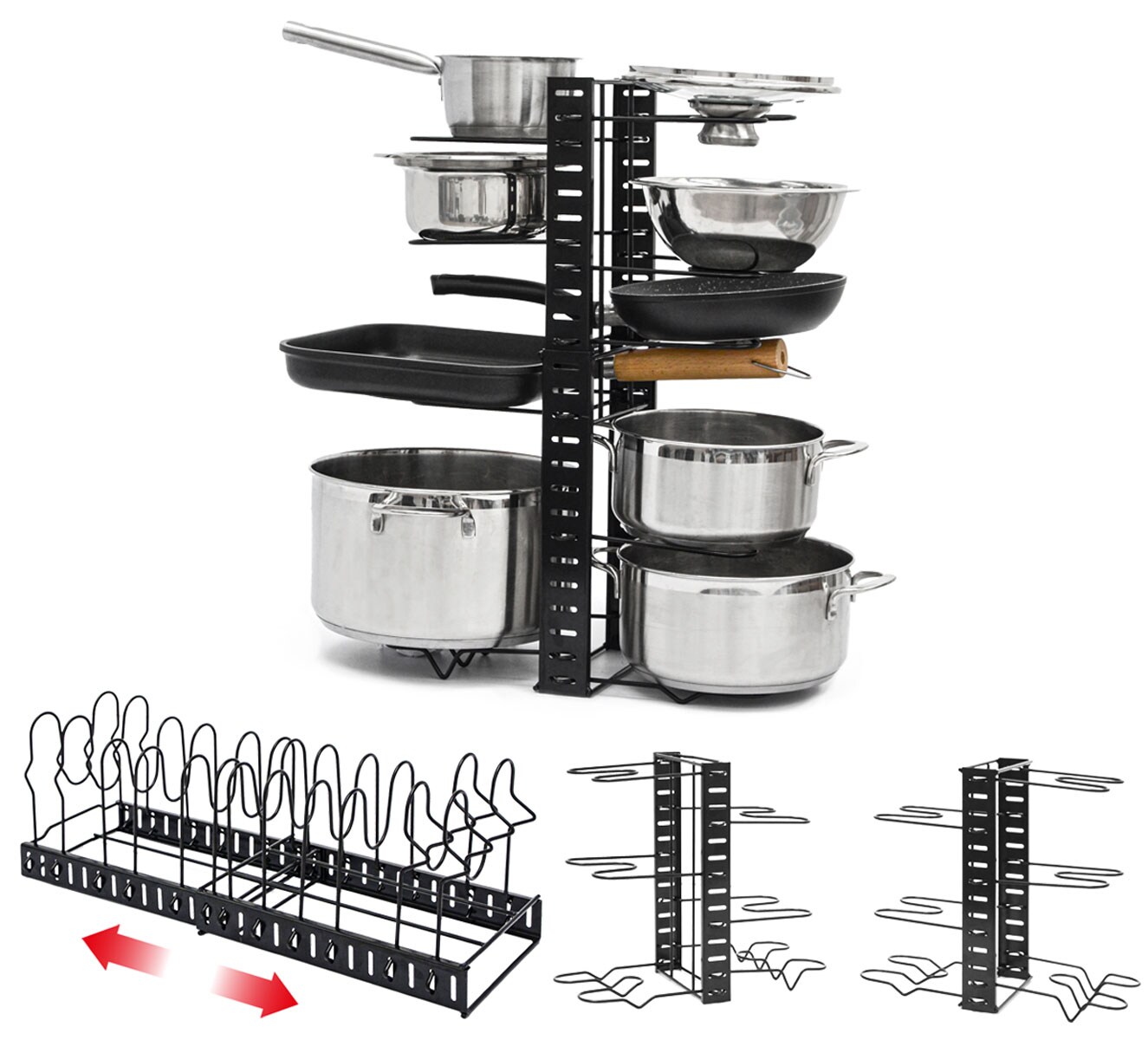 Teleskop Pfannen Organizer mit 12 Ablagen - Topfdeckel Aufbewahrung Topf Regal - Bild 1