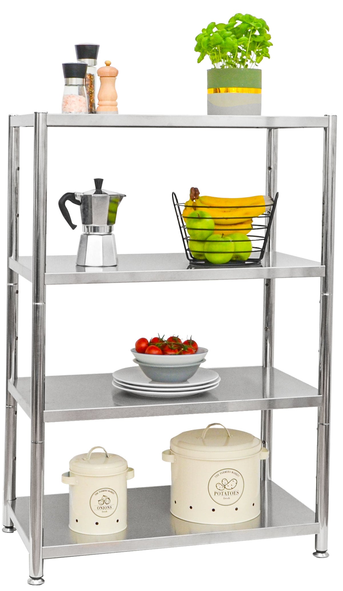 Edelstahl Regal bis 160kg - 4 Ebenen Schwerlastregal 74x41x109 Metallregal K&uuml;che - Bild 1