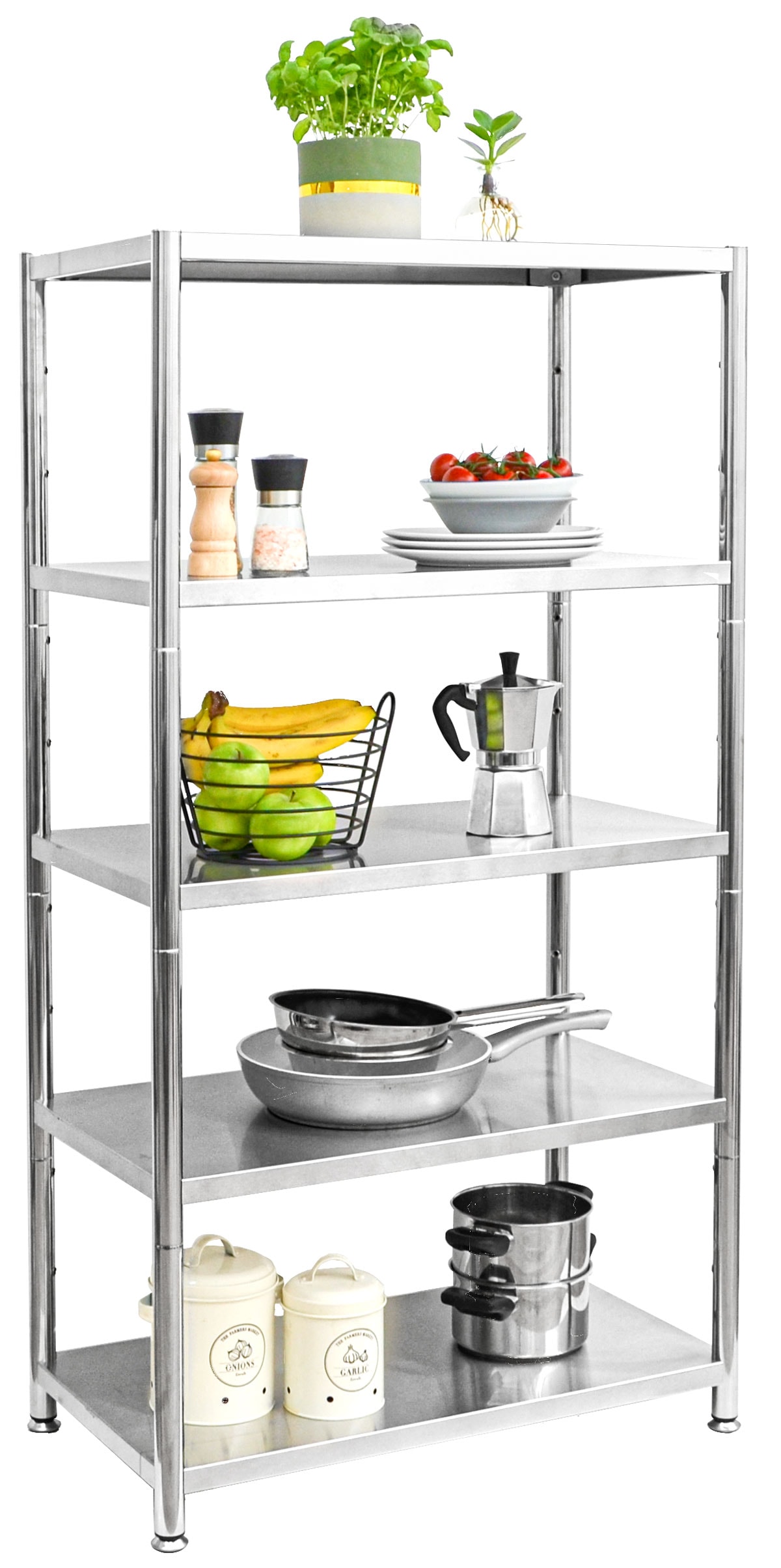 Edelstahl Regal bis 200kg - 5 Ebenen Schwerlastregal 74x41x140 Metallregal K&uuml;che - Bild 1