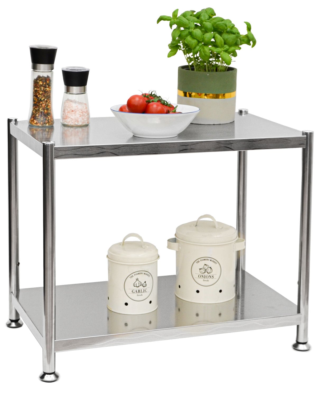 2 Ebenen Edelstahl Regal - 61x36x50 Schwerlastregal bis 60kg - Metallregal K&uuml;che - Bild 1