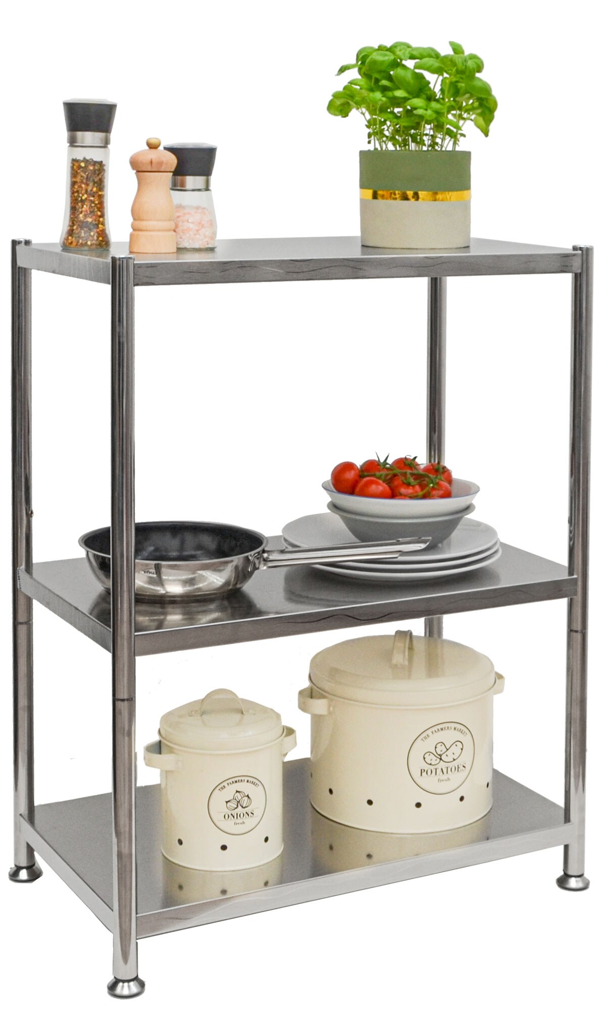 3 Ebenen Edelstahl Regal - 61x36x82 Schwerlastregal bis 60kg - Metallregal K&uuml;che - Bild 1