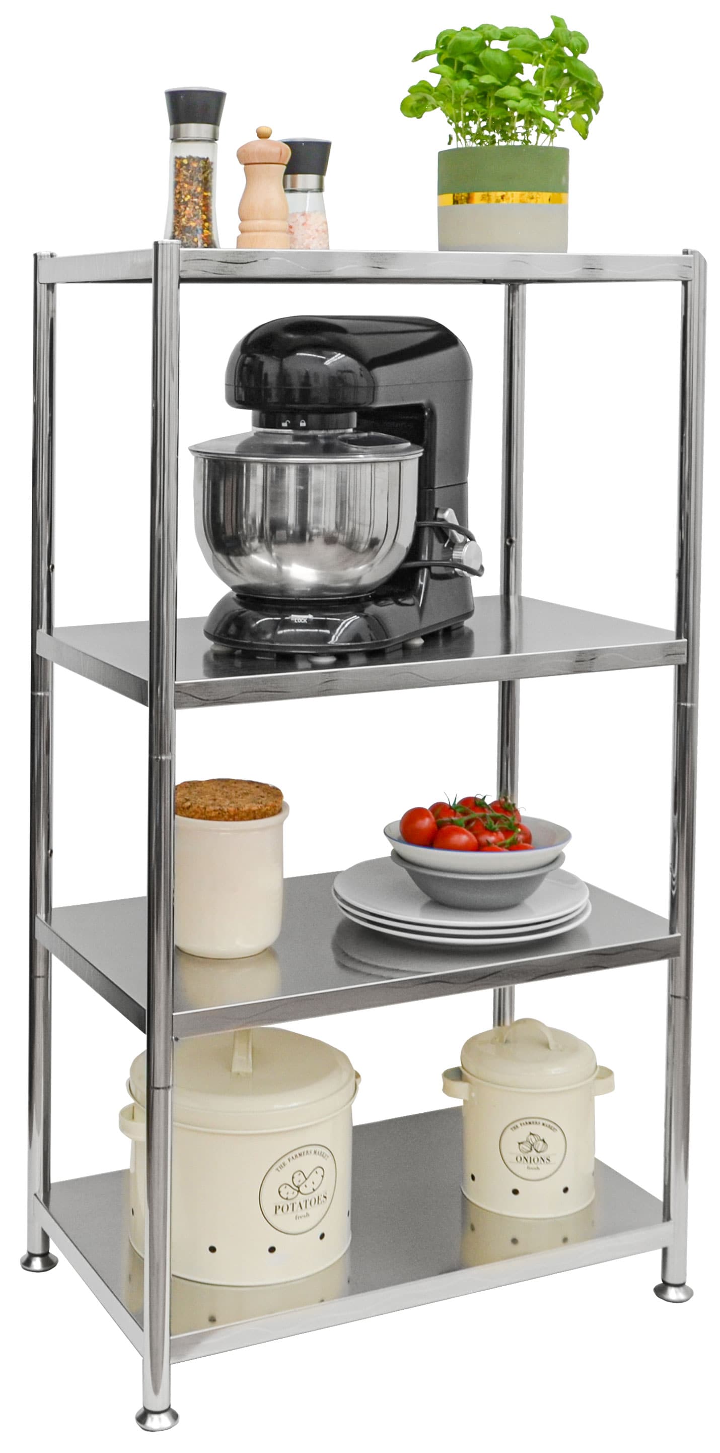 4 Ebenen Edelstahl Regal - 61x36x113 Schwerlastregal bis 60kg Metallregal K&uuml;che - Bild 1