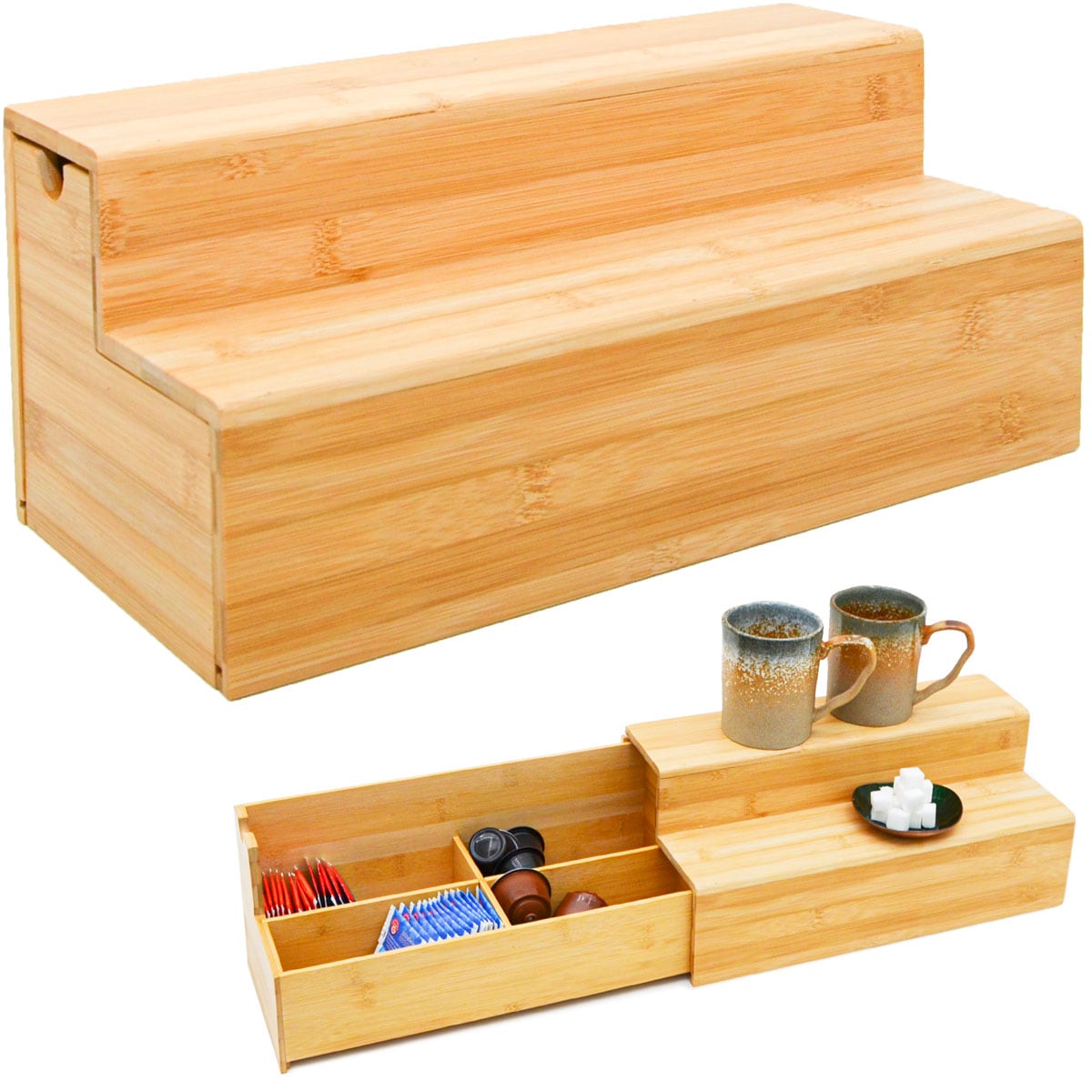 Kaffee und Tee Bambus Box 36x17x16 Kaffeekapsel Organizer Holz Teebox Schublade - Bild 1