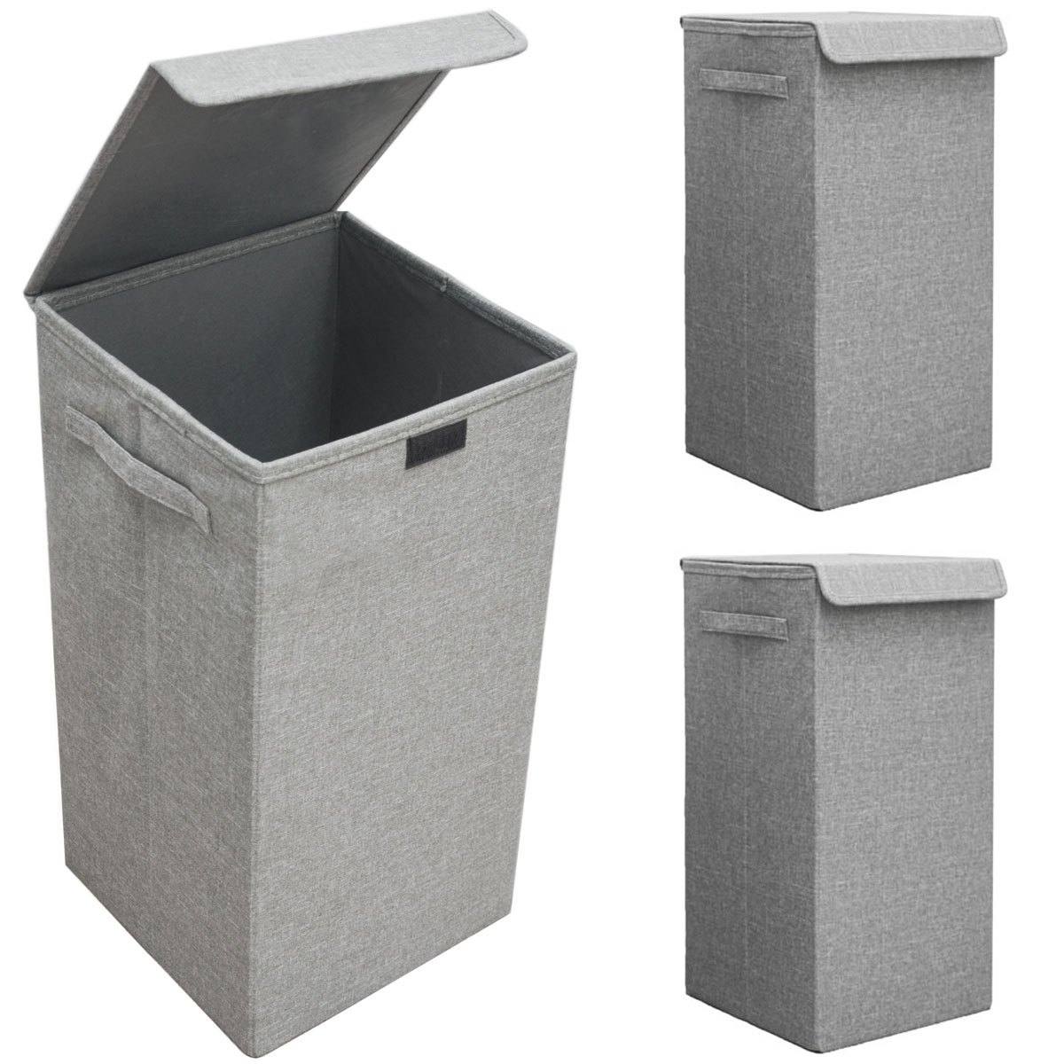 2er Set 50L W&auml;schekorb mit Deckel 30x30x60 - XXL W&auml;schesammler W&auml;schebox Faltbar - Bild 1