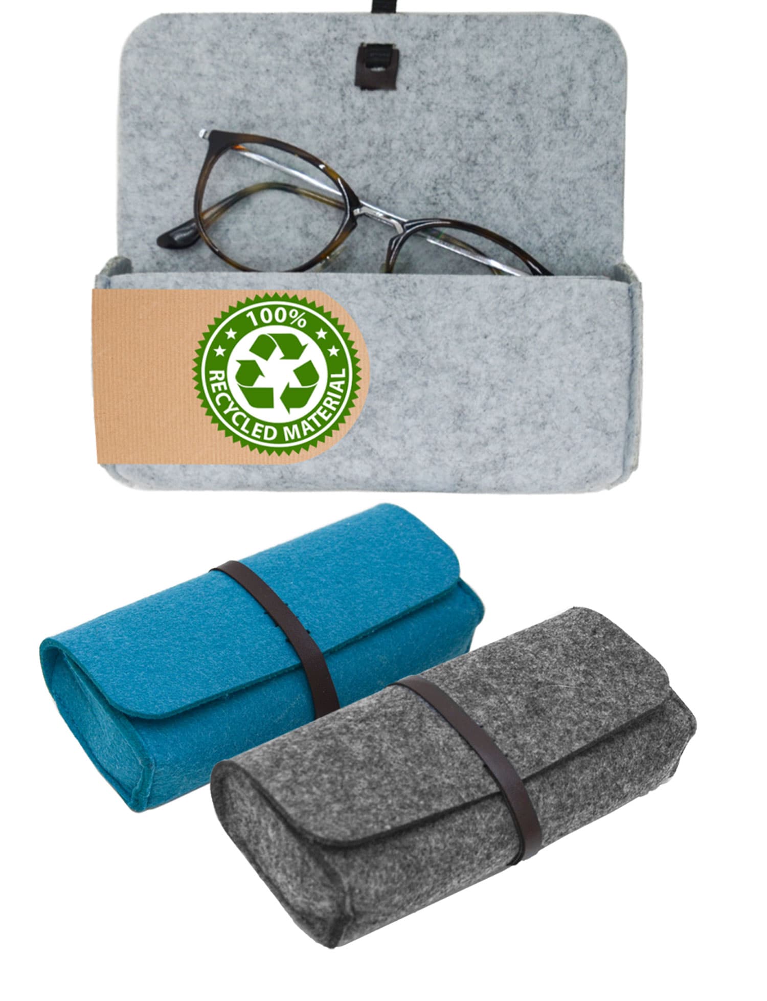 3er Set Brillenetui Filz 17x3,5x8 Sonnenbrillen Etui Gro&szlig; - Aufbewahrungstasche - Bild 1