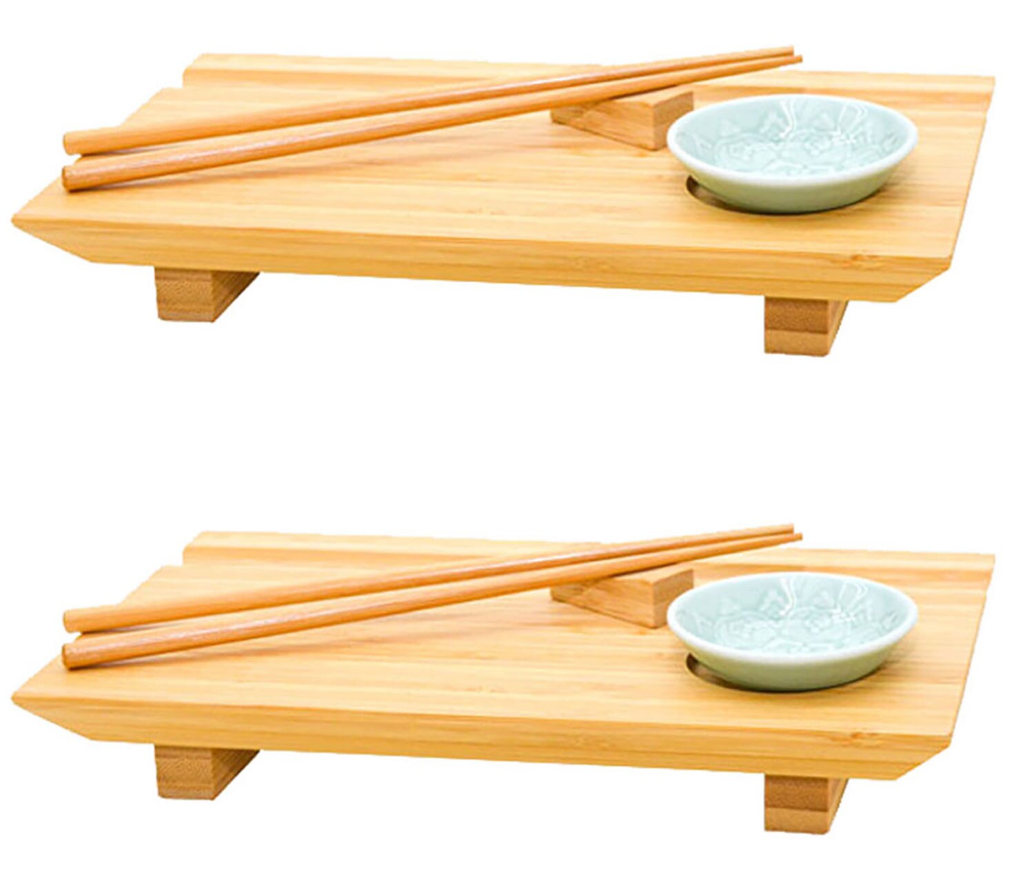 2x Japanisches Sushi Brett - 27x16x4 Bambus Platten Set - Teller mit Sch&auml;lchen - Bild 1