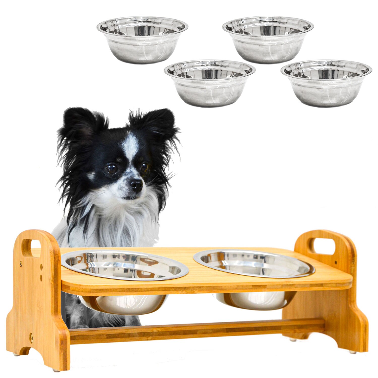 4 SCHALEN: Hundenapf kleine Hunde - Katzennapf erh&ouml;ht 40x18x15 Bambus Futternapf - Bild 1