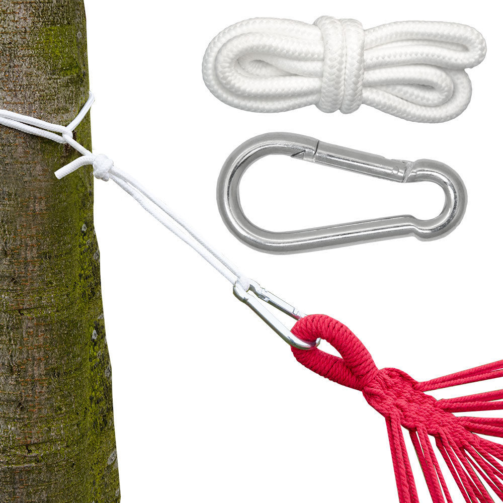 H&auml;ngematten Befestigung bis 160kg - mit Karabiner und Seilen 