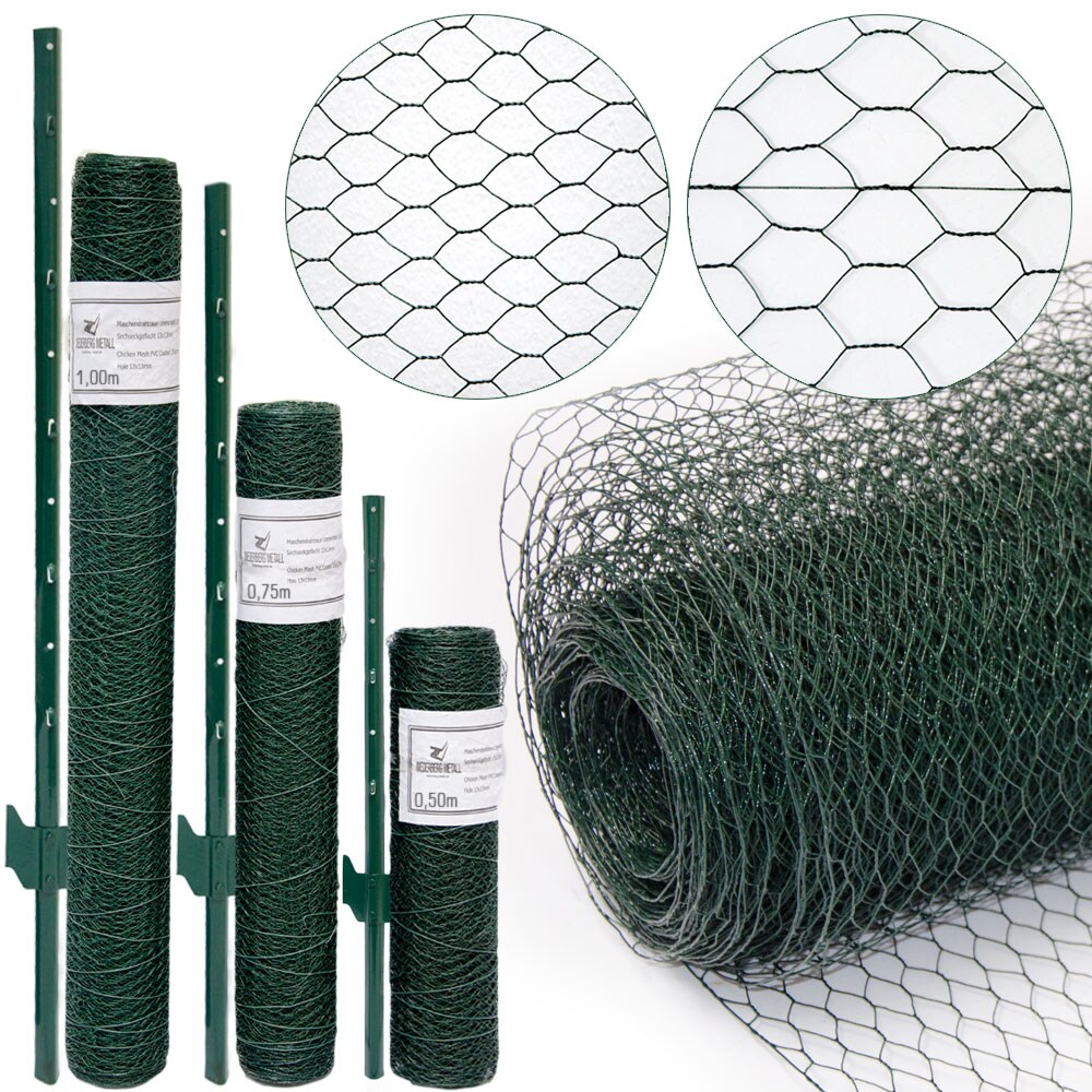 Maschendrahtzaun Set – 15m x 50cm Zaun – 12 Pfosten – 25×25 Zaunset Verzinkt Grün | 04057216011814