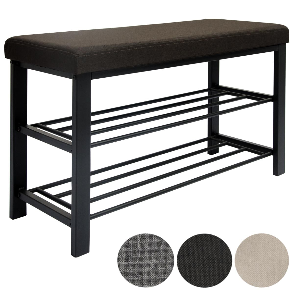 Schuhregal 81x32x50cm offener Schuhschrank 2 B&ouml;den stabile Sitzbank Bank Braun - Bild 1