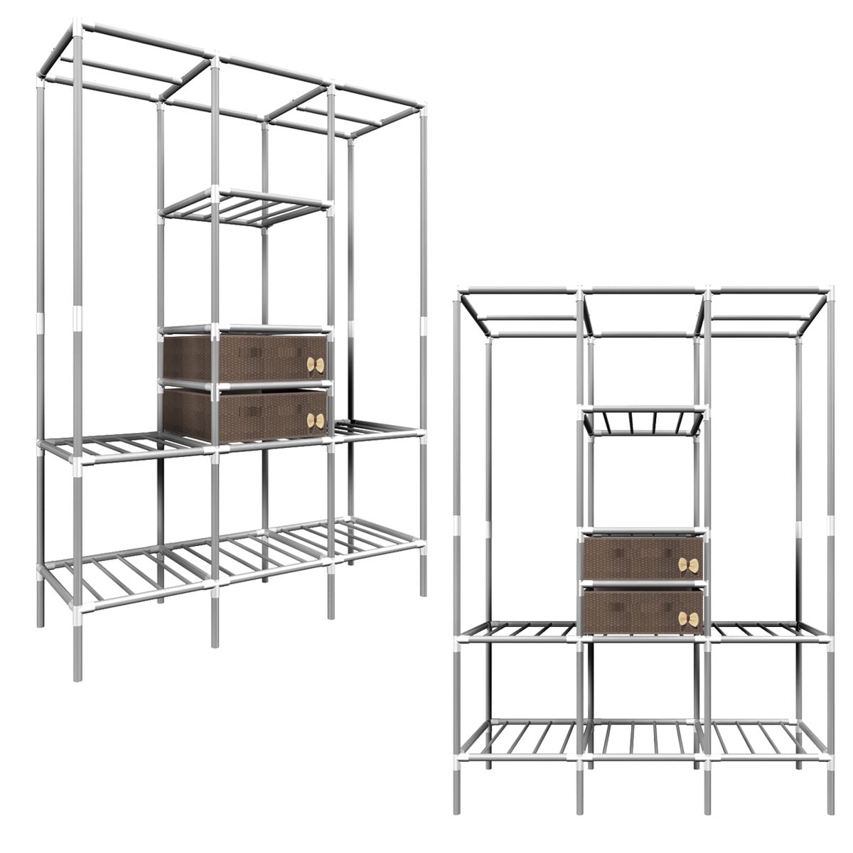 XL Kleiderschrank Metall Regal System 2 Schubladen 178x128x44,5cm Faltschrank - Bild 1