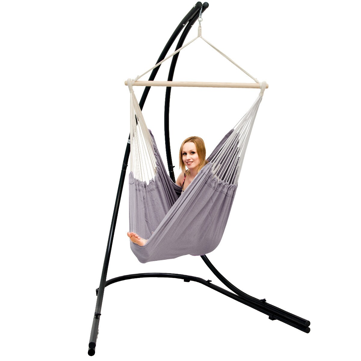 Freistehendes Stahl-Hängestuhlgestell 210cm inkl. XXL Hängesessel aus Baumwolle mit Swivel 185x130cm | 04057216013450