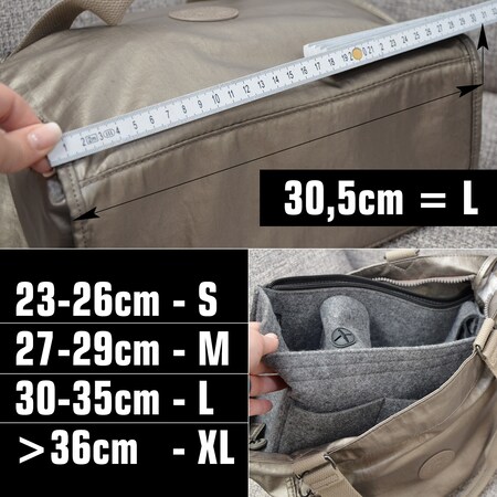 Handtaschen Organizer 27x10x16cm M Filz Tasche Innentasche Taschen Einsatz  Grau