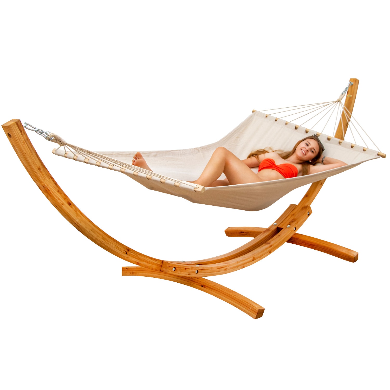 XXL H&auml;ngematte mit Gestell - 325 cm H&auml;ngemattengestell Holz mit Stabh&auml;ngematte - Bild 1