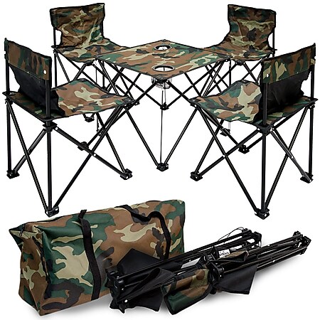 Campingtisch Set Falttisch mit 4 Klappstühlen Tasche Camouflage Tarnfarbe - Bild 1