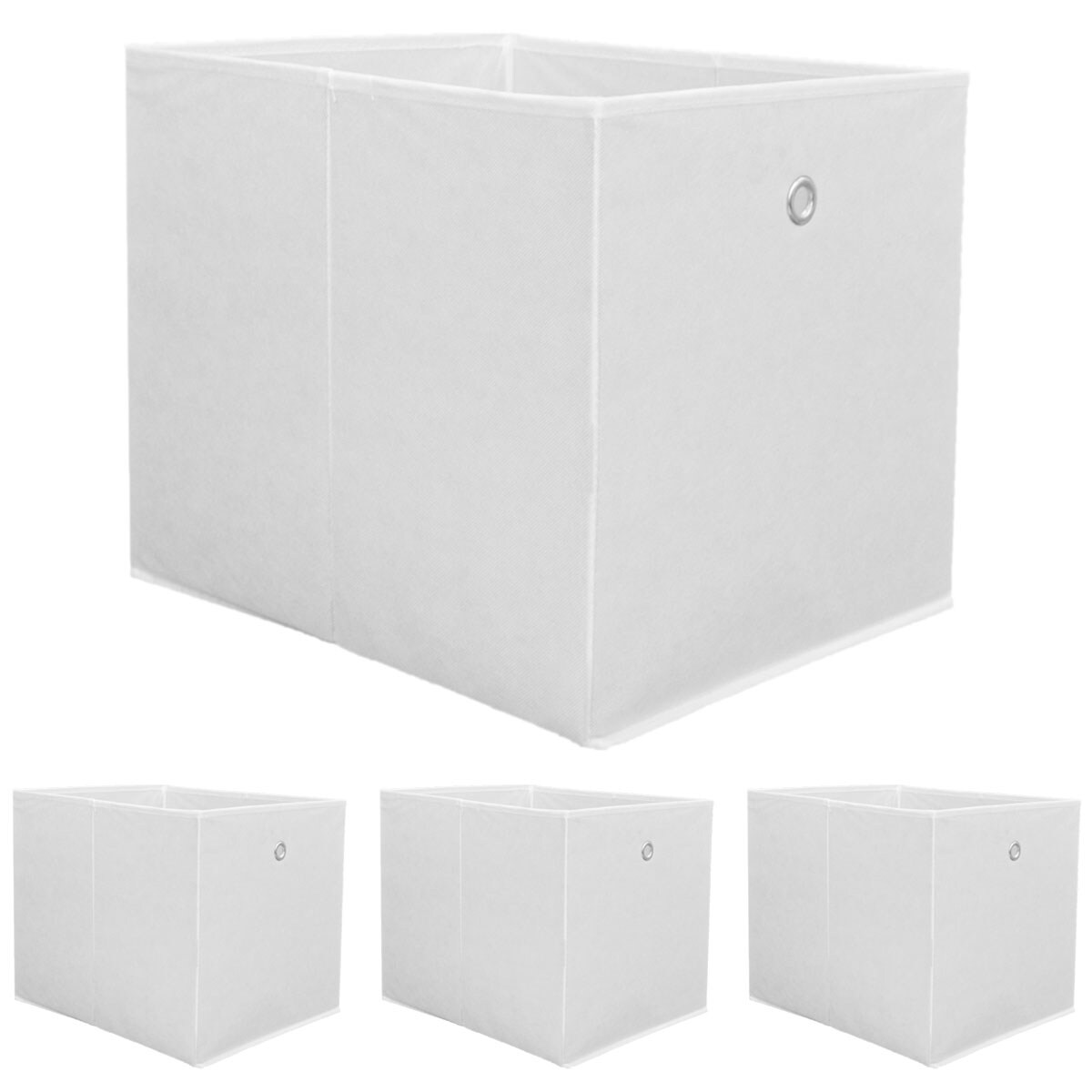 Faltbox Set 4 Boxen für Kallax Regal weiß 33x38x33cm Expedit Box mit Metallgriff | 04057216035971