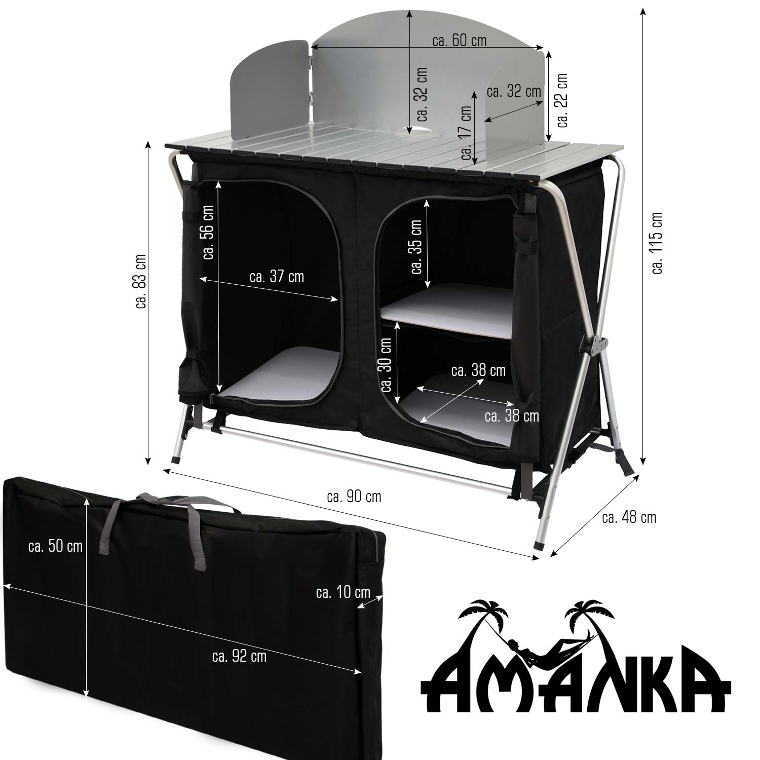 Campingschrank Faltbar Küchenbox Mit Reißverschluss-Tür Arbeitsplatte 3