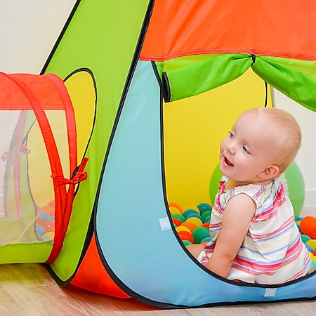 3 in 1 Kinderzelt mit Tunnel Spielzelt Bällebad Pop-up Zelt Krabbeltunnel Set 