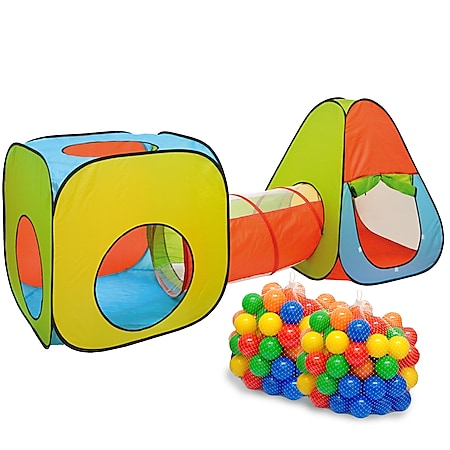 Baby Kinderzelt mit Tunnel Bälle Spielzelt Bällebad Pop up Zelt Krabbeltunnel DE 