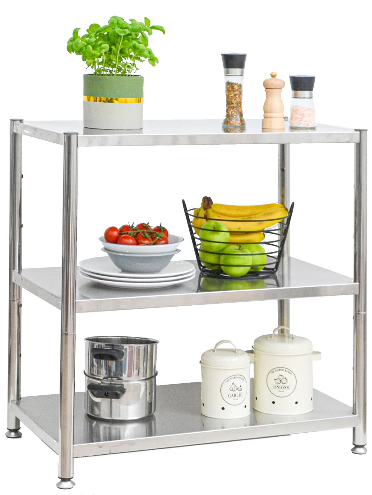 Edelstahl Regal bis 120kg - 3 Ebenen Schwerlastregal 74x41x77 Metallregal K&uuml;che - Bild 1