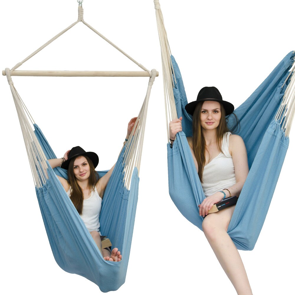 XXL H&auml;ngesessel 185x130cm H&auml;ngestuhl 2 Personen H&auml;ngesitz bis 150kg Baumwolle H&auml;ngematte 360&deg; Swifel - Bild 1