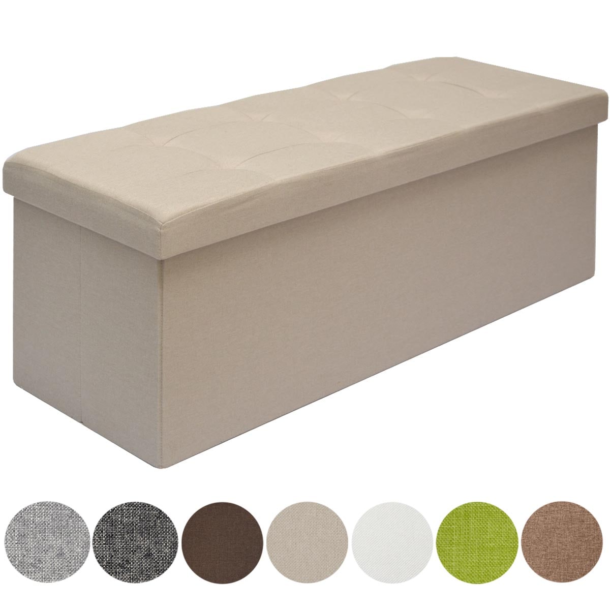 Sitzbank Faltbar 110x38x38cm Sitztruhe inkl. 2 Trennw&auml;nde 120L Polsterbank Beige - Bild 1