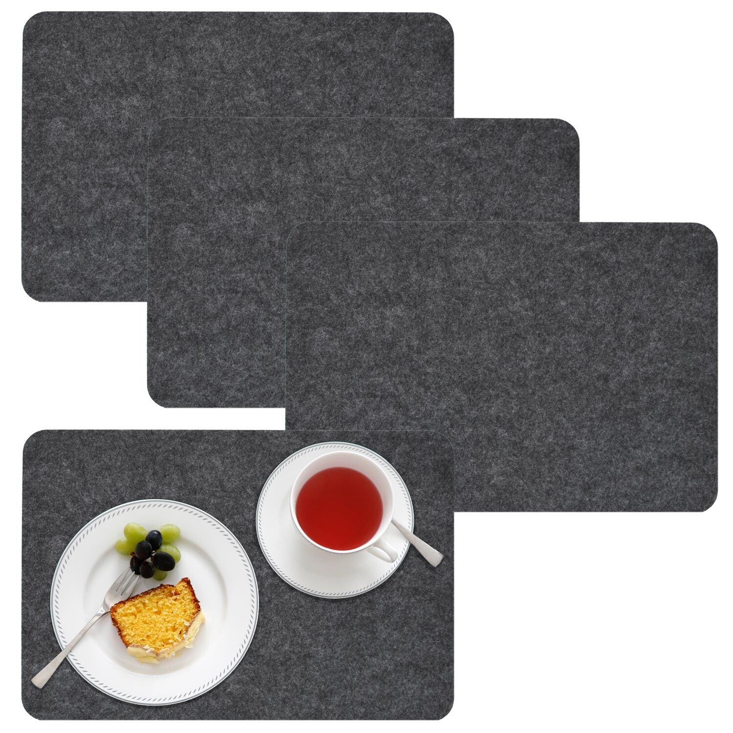 4 Extra-Dicke Filz Tischsets 43x30x0,5cm Edle Platzsets Tisch-Unterlage Grau | 04057216038453