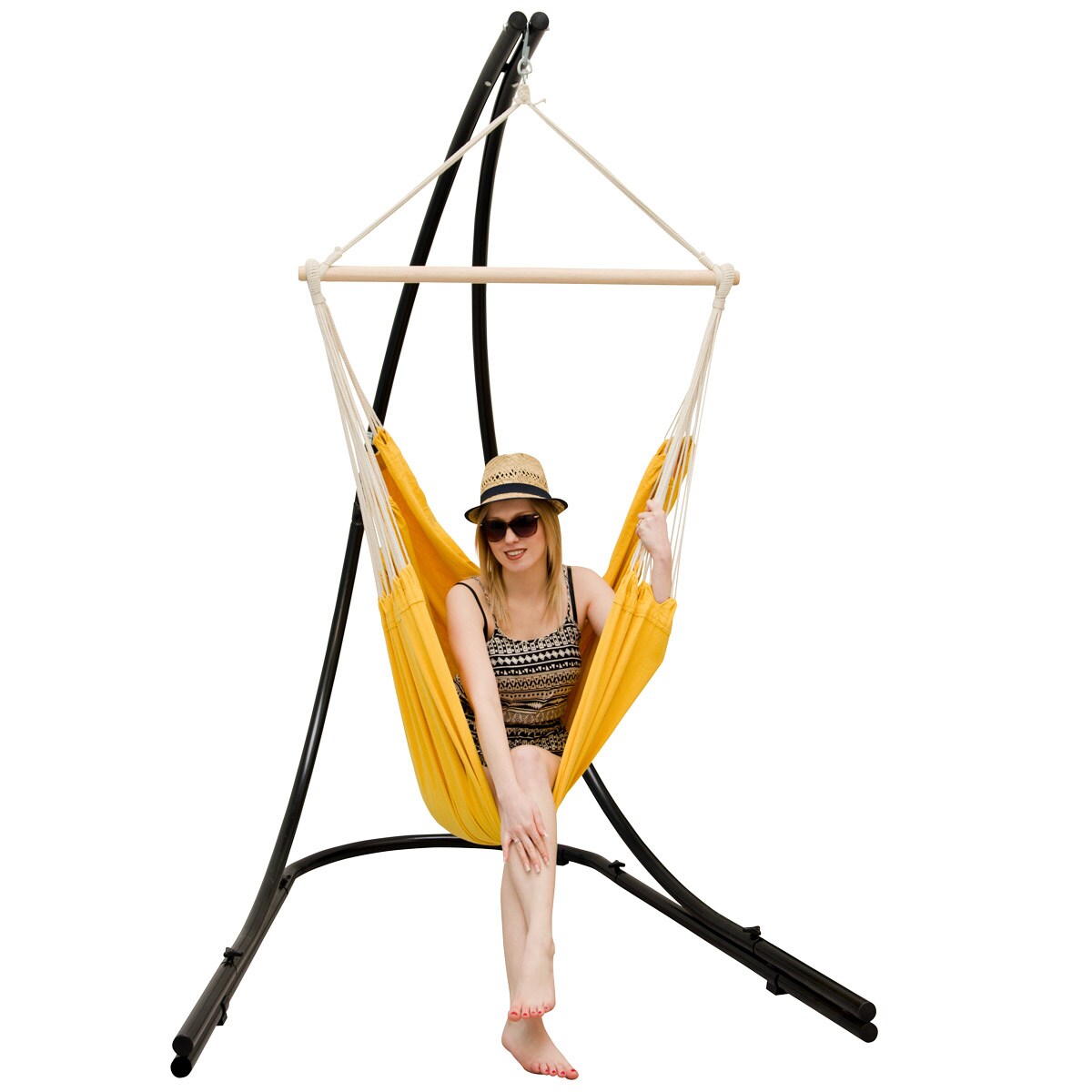 Freistehendes Stahl-H&auml;ngestuhlgestell 210cm inkl. XXL H&auml;ngesessel aus Baumwolle mit Swivel 185x130cm - Bild 1