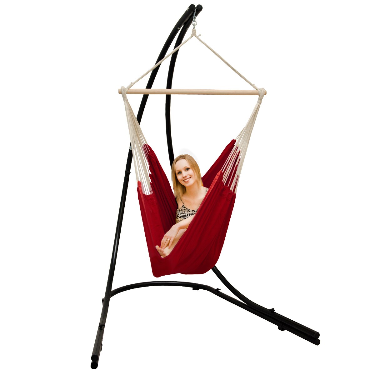 Freistehendes Stahl-H&auml;ngestuhlgestell 210cm inkl. XXL H&auml;ngesessel aus Baumwolle mit Swivel 185x130cm - Bild 1