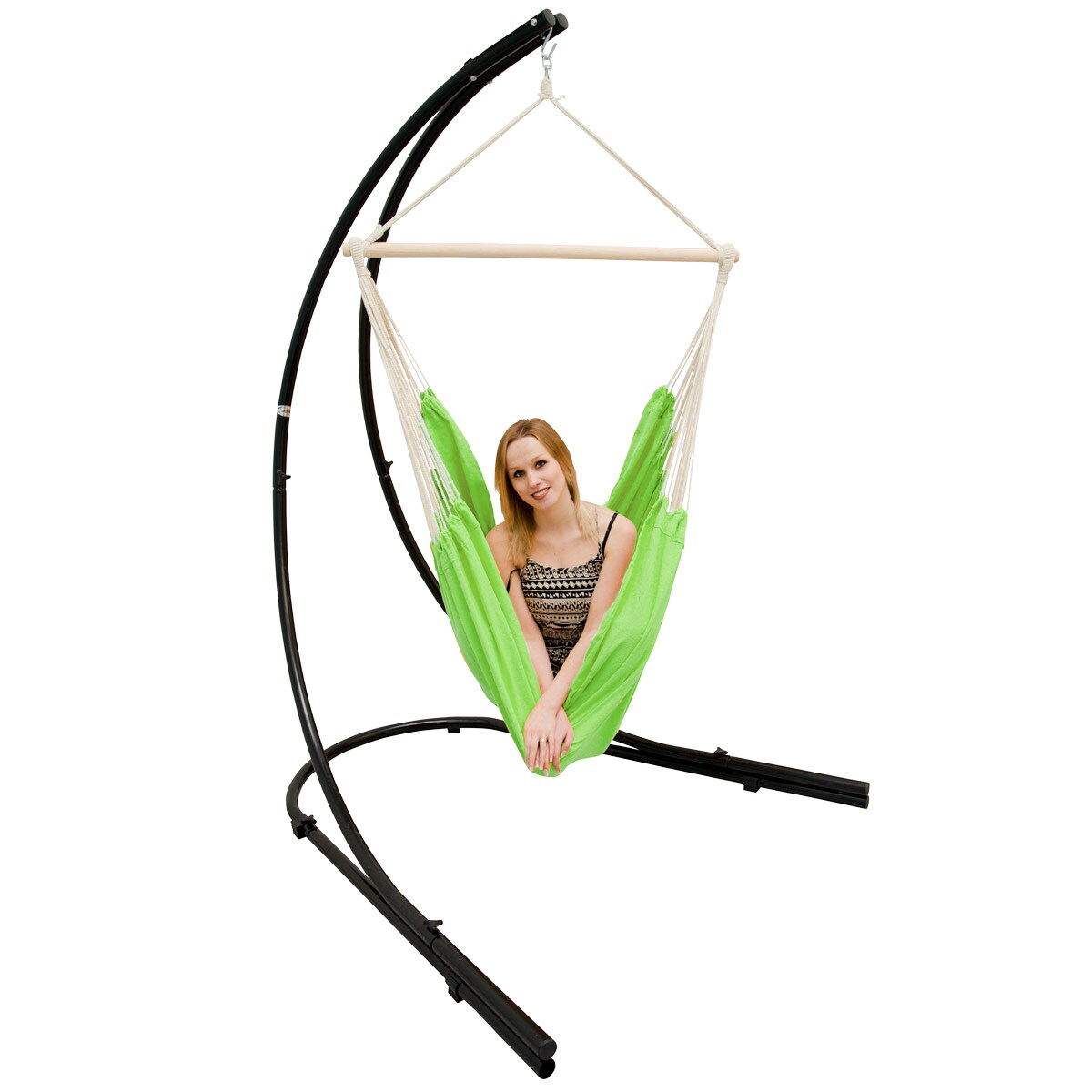 Freistehendes Stahl-H&auml;ngestuhlgestell 210cm inkl. XXL H&auml;ngesessel aus Baumwolle mit Swivel 185x130cm - Bild 1