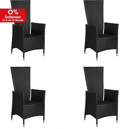 4x Gartenstuhl Joops Garten Terrasse Stuhl Set Stühle höhenverstellbar schwarz - Bild 1